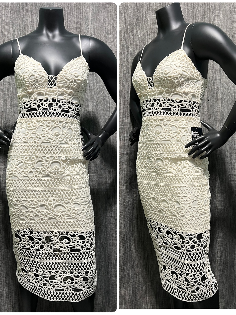 Express Cream Crochet Spaghetti-Strap Midi Pencil Dress XS 0 NWT